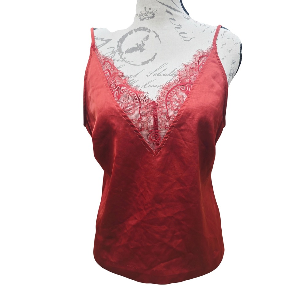 Gentle Fawn -1633 Rust Red Lace Trim Cami Top Sleeveless Blouse‎ Womens Medium